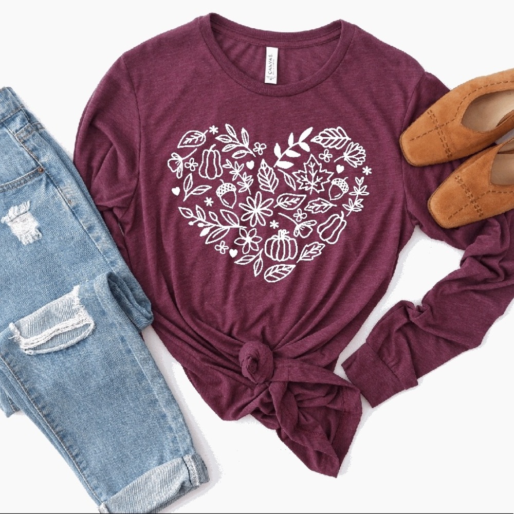 Fall Heart Bella Canvas Long Sleeve NWOT